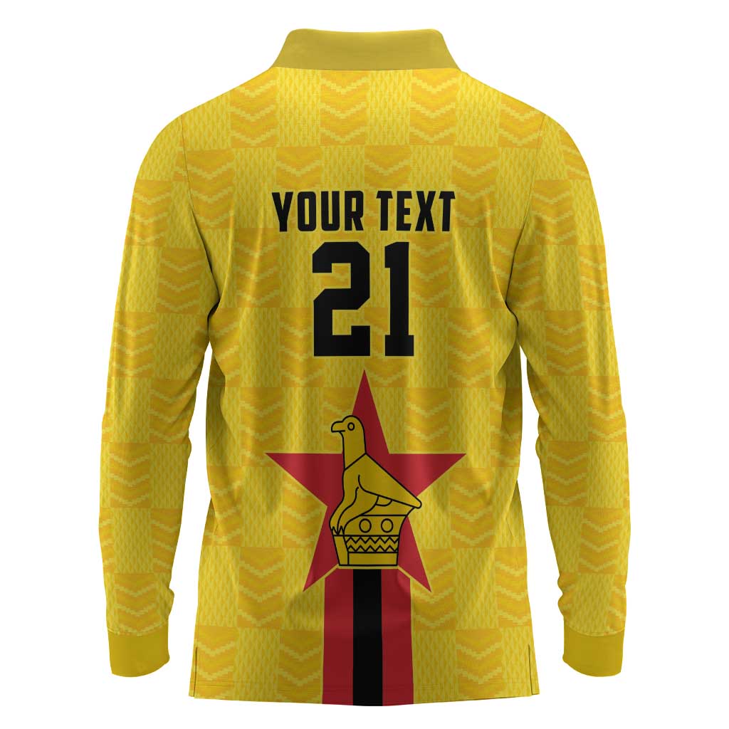 Custom Africa Football Zimbabwe Long Sleeve Polo Shirt The Warriors with Zimbabwe Bird - African Pride