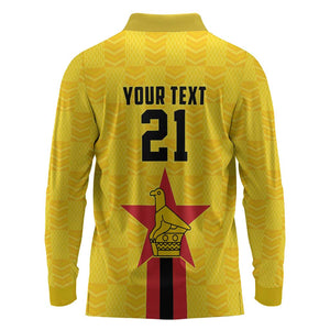 Custom Africa Football Zimbabwe Long Sleeve Polo Shirt The Warriors with Zimbabwe Bird - African Pride
