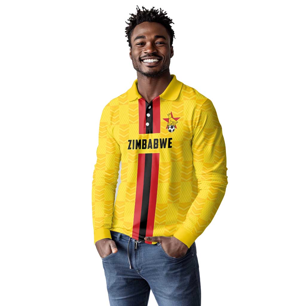 Custom Africa Football Zimbabwe Long Sleeve Polo Shirt The Warriors with Zimbabwe Bird - African Pride