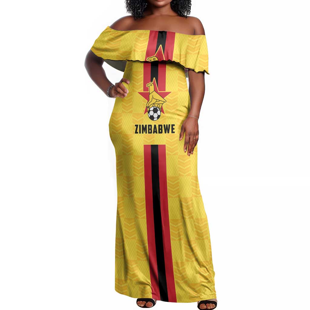 Custom Africa Football Zimbabwe Off Shoulder Maxi Dress The Warriors with Zimbabwe Bird - African Pride