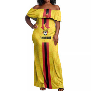Custom Africa Football Zimbabwe Off Shoulder Maxi Dress The Warriors with Zimbabwe Bird - African Pride