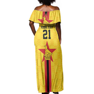 Custom Africa Football Zimbabwe Off Shoulder Maxi Dress The Warriors with Zimbabwe Bird - African Pride