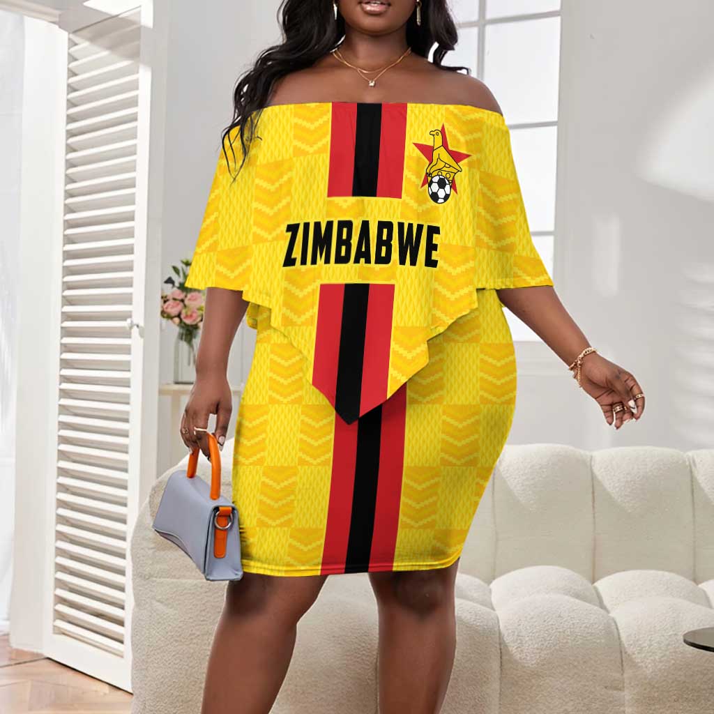 Custom Africa Football Zimbabwe Off Shoulder Short Dress The Warriors with Zimbabwe Bird - African Pride