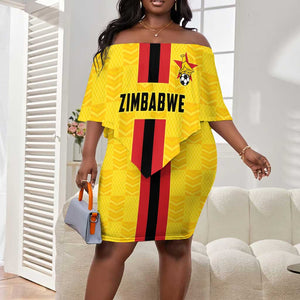 Custom Africa Football Zimbabwe Off Shoulder Short Dress The Warriors with Zimbabwe Bird - African Pride