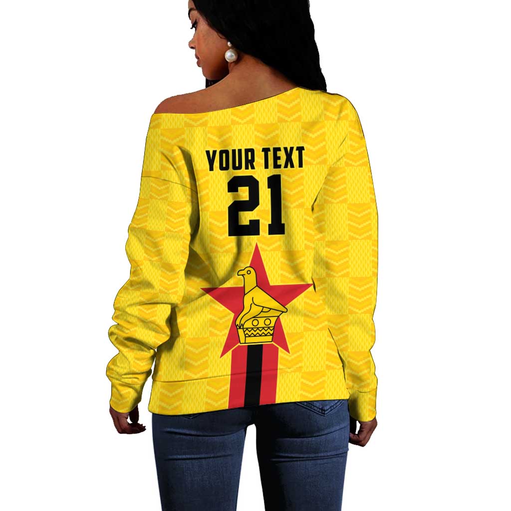 Custom Africa Football Zimbabwe Off Shoulder Sweater The Warriors with Zimbabwe Bird - African Pride