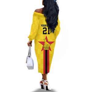Custom Africa Football Zimbabwe Off The Shoulder Long Sleeve Dress The Warriors with Zimbabwe Bird - African Pride