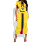 Custom Africa Football Zimbabwe Short Sleeve Bodycon Dress The Warriors with Zimbabwe Bird - African Pride