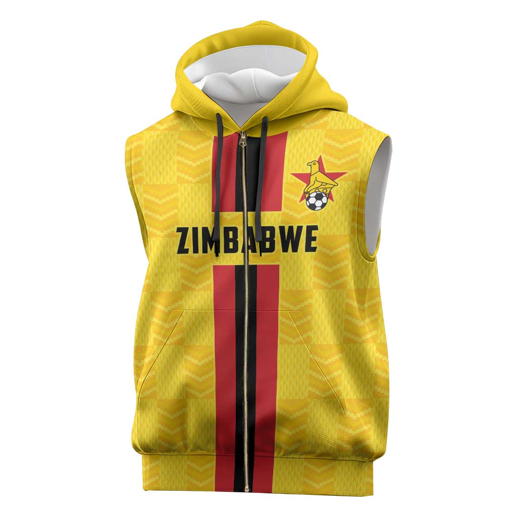 Custom Africa Football Zimbabwe Sleeveless Zip Hoodie The Warriors with Zimbabwe Bird - African Pride