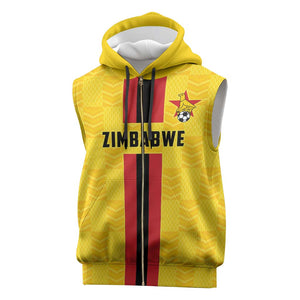Custom Africa Football Zimbabwe Sleeveless Zip Hoodie The Warriors with Zimbabwe Bird - African Pride