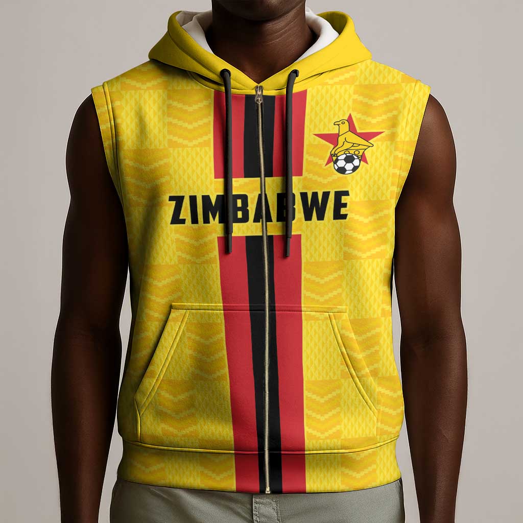 Custom Africa Football Zimbabwe Sleeveless Zip Hoodie The Warriors with Zimbabwe Bird - African Pride