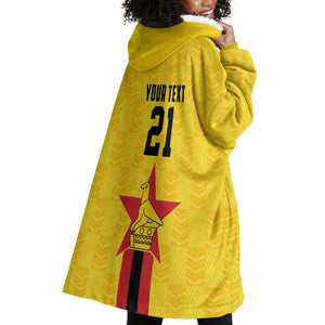 Custom Africa Football Zimbabwe Wearable Blanket Hoodie The Warriors with Zimbabwe Bird - African Pride