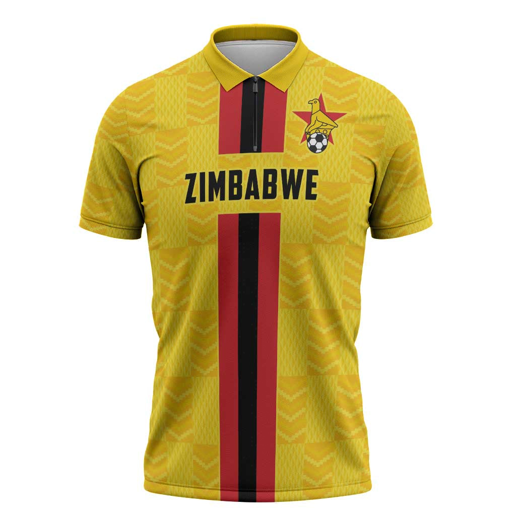 Custom Africa Football Zimbabwe Zipper Polo Shirt The Warriors Zimbabwe Bird