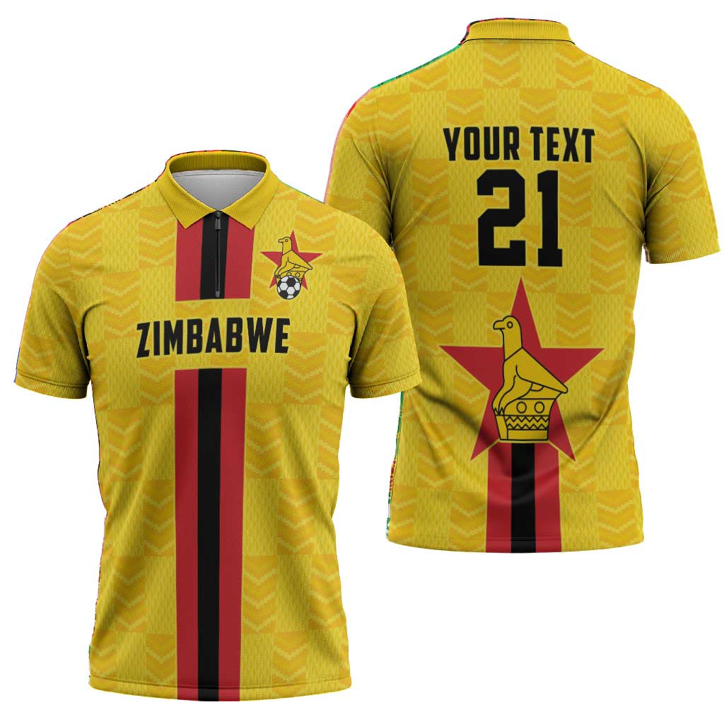 Custom Africa Football Zimbabwe Zipper Polo Shirt The Warriors Zimbabwe Bird