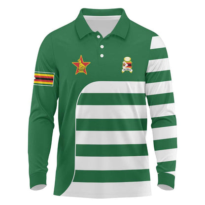 Zimbabwe Rugby History Champion Long Sleeve Polo Shirt One For The History Sables - African Pride