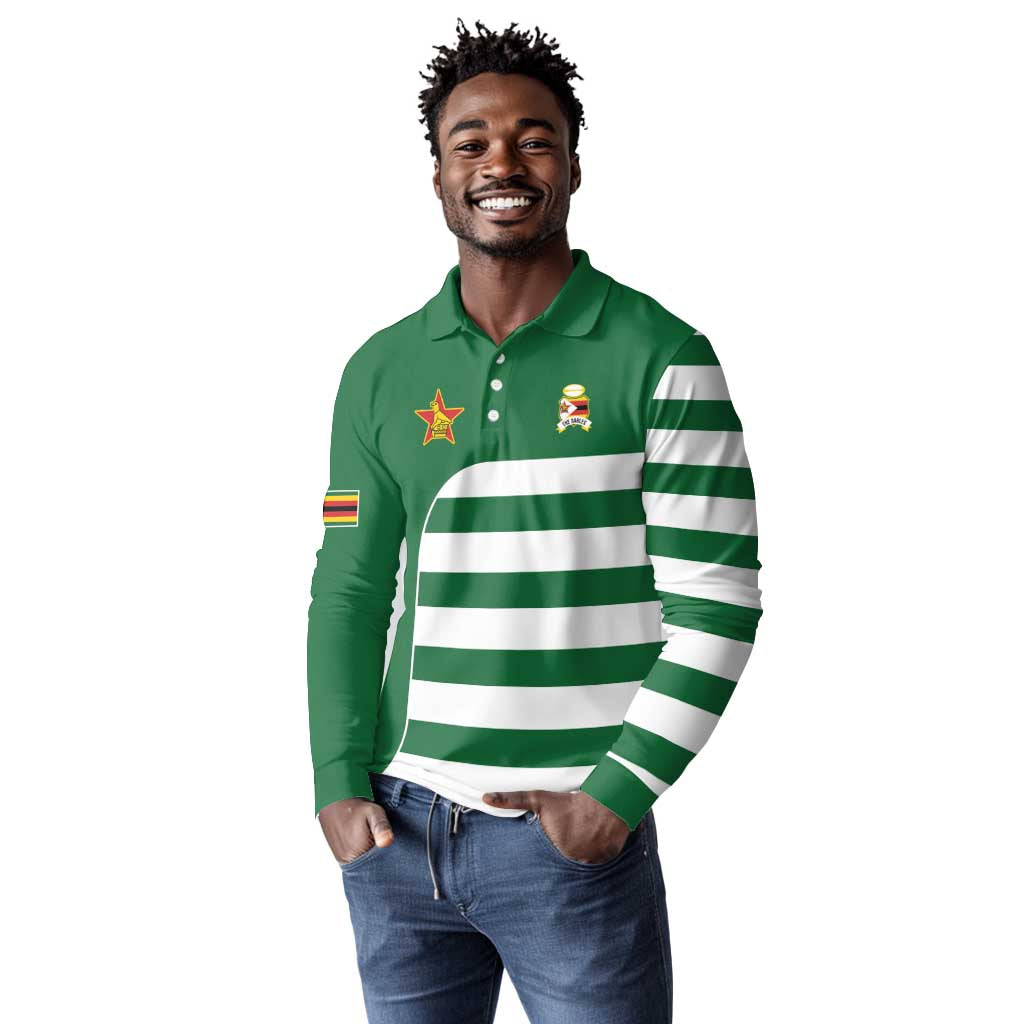 Zimbabwe Rugby History Champion Long Sleeve Polo Shirt One For The History Sables - African Pride