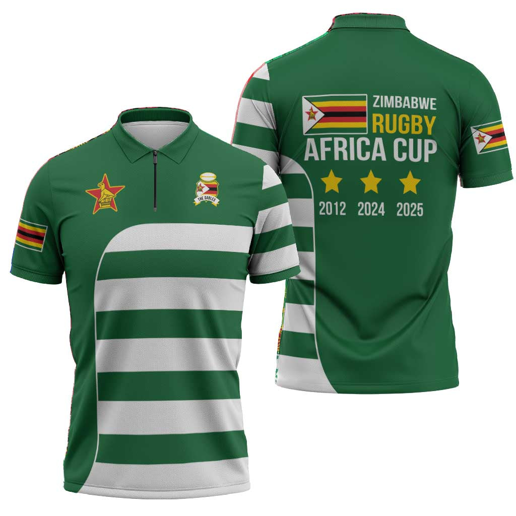 Zimbabwe Rugby History Champion Zipper Polo Shirt One For The History Sables