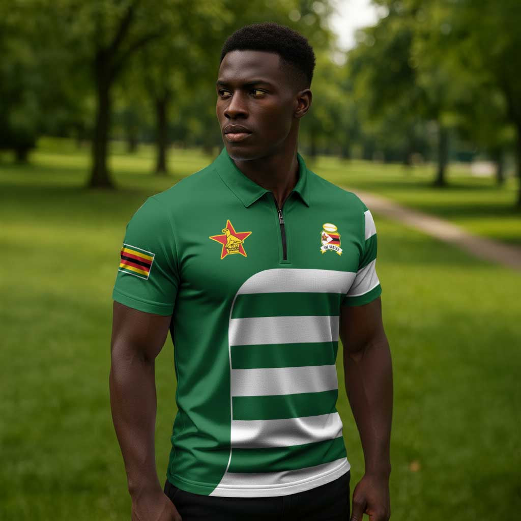 Zimbabwe Rugby History Champion Zipper Polo Shirt One For The History Sables