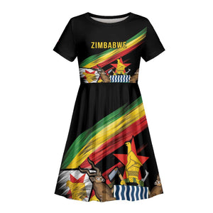 Zimbabwe Wings Flag Kid Short Sleeve Dress Proudly Zimbabwean - African Pride