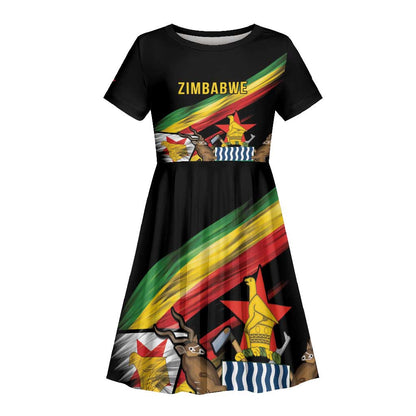 Zimbabwe Wings Flag Kid Short Sleeve Dress Proudly Zimbabwean - African Pride