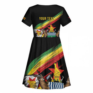 Zimbabwe Wings Flag Kid Short Sleeve Dress Proudly Zimbabwean - African Pride