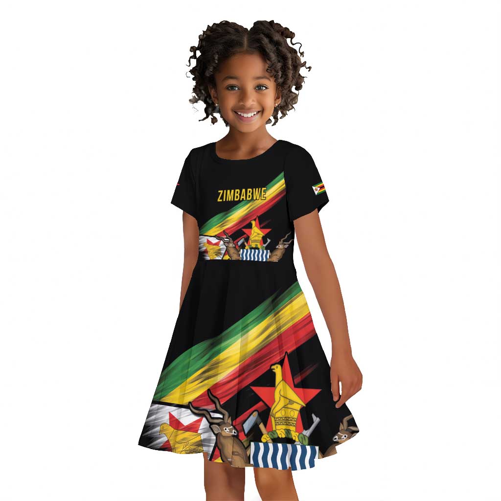 Zimbabwe Wings Flag Kid Short Sleeve Dress Proudly Zimbabwean - African Pride