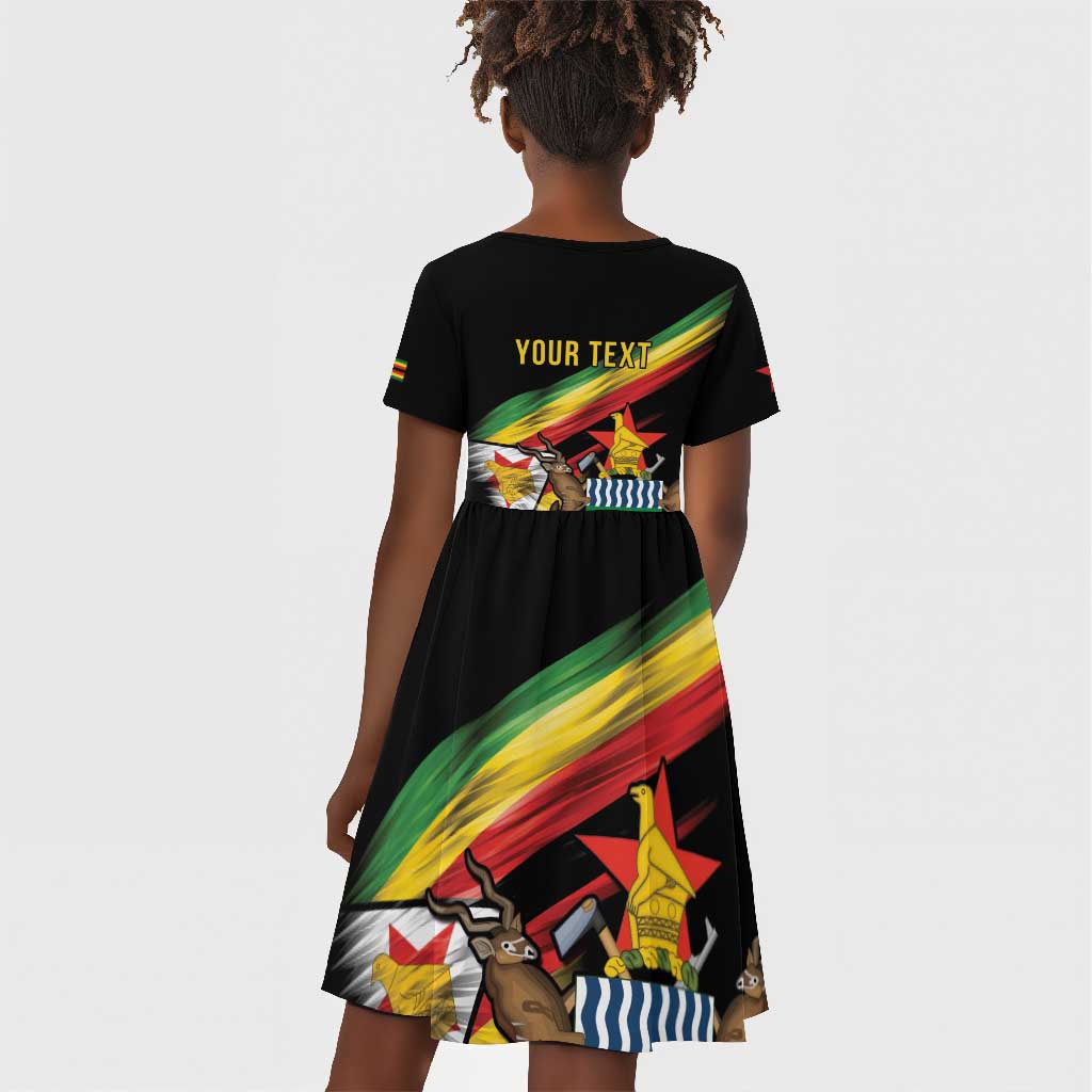 Zimbabwe Wings Flag Kid Short Sleeve Dress Proudly Zimbabwean - African Pride