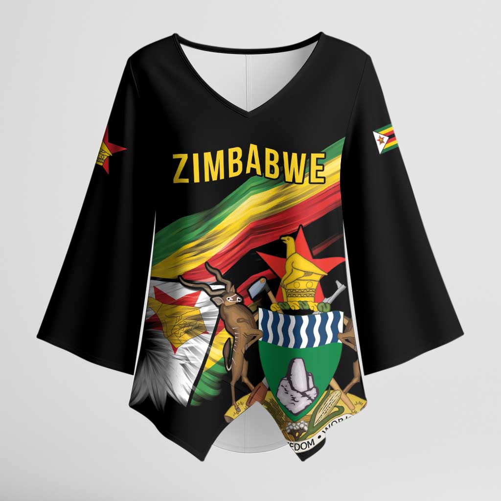 Personalized Zimbabwe Wings Flag Kimono Sleeve Blouse Proudly Zimbabwean