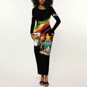 Zimbabwe Wings Flag Long Sleeve Bodycon Dress Proudly Zimbabwean - African Pride