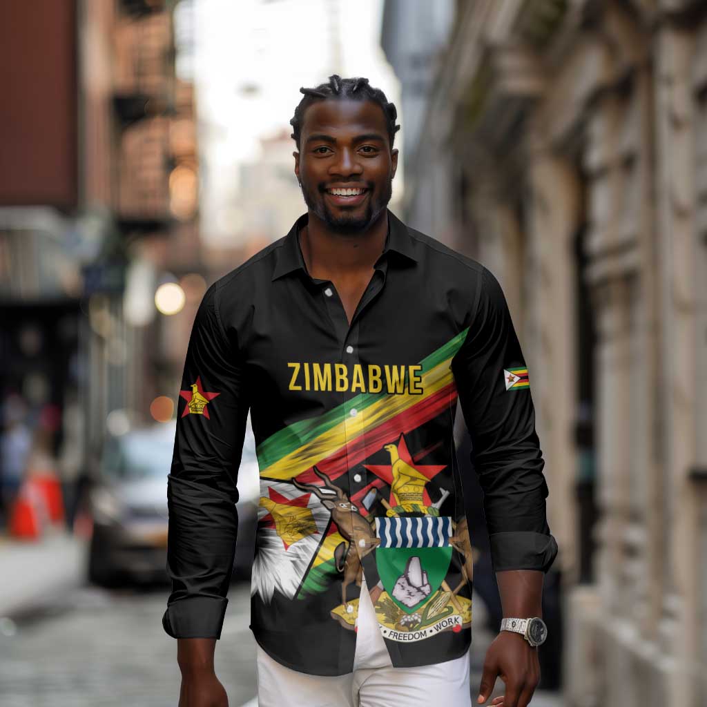 Zimbabwe Wings Flag Long Sleeve Button Shirt Proudly Zimbabwean - African Pride