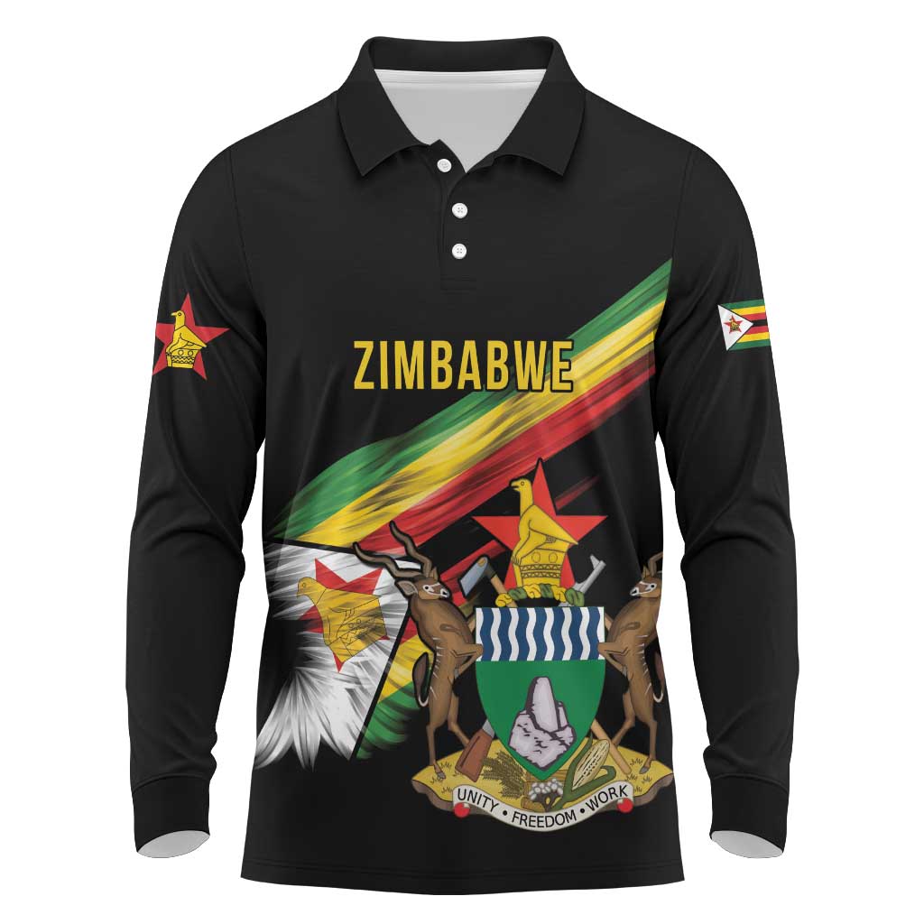 Zimbabwe Wings Flag Long Sleeve Polo Shirt Proudly Zimbabwean - African Pride
