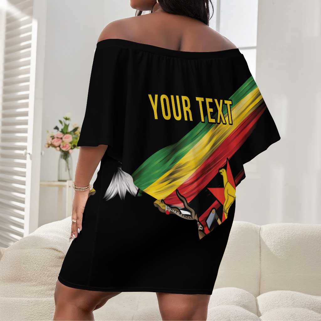 Zimbabwe Wings Flag Off Shoulder Short Dress Proudly Zimbabwean - African Pride