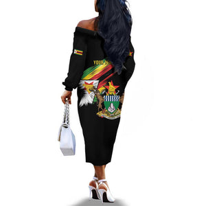Zimbabwe Wings Flag Off The Shoulder Long Sleeve Dress Proudly Zimbabwean - African Pride