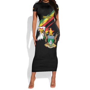 Zimbabwe Wings Flag Short Sleeve Bodycon Dress Proudly Zimbabwean - African Pride