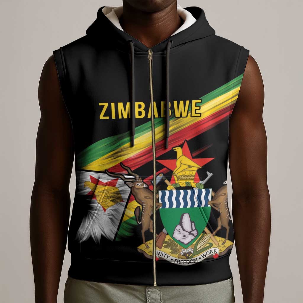 Zimbabwe Wings Flag Sleeveless Zip Hoodie Proudly Zimbabwean - African Pride
