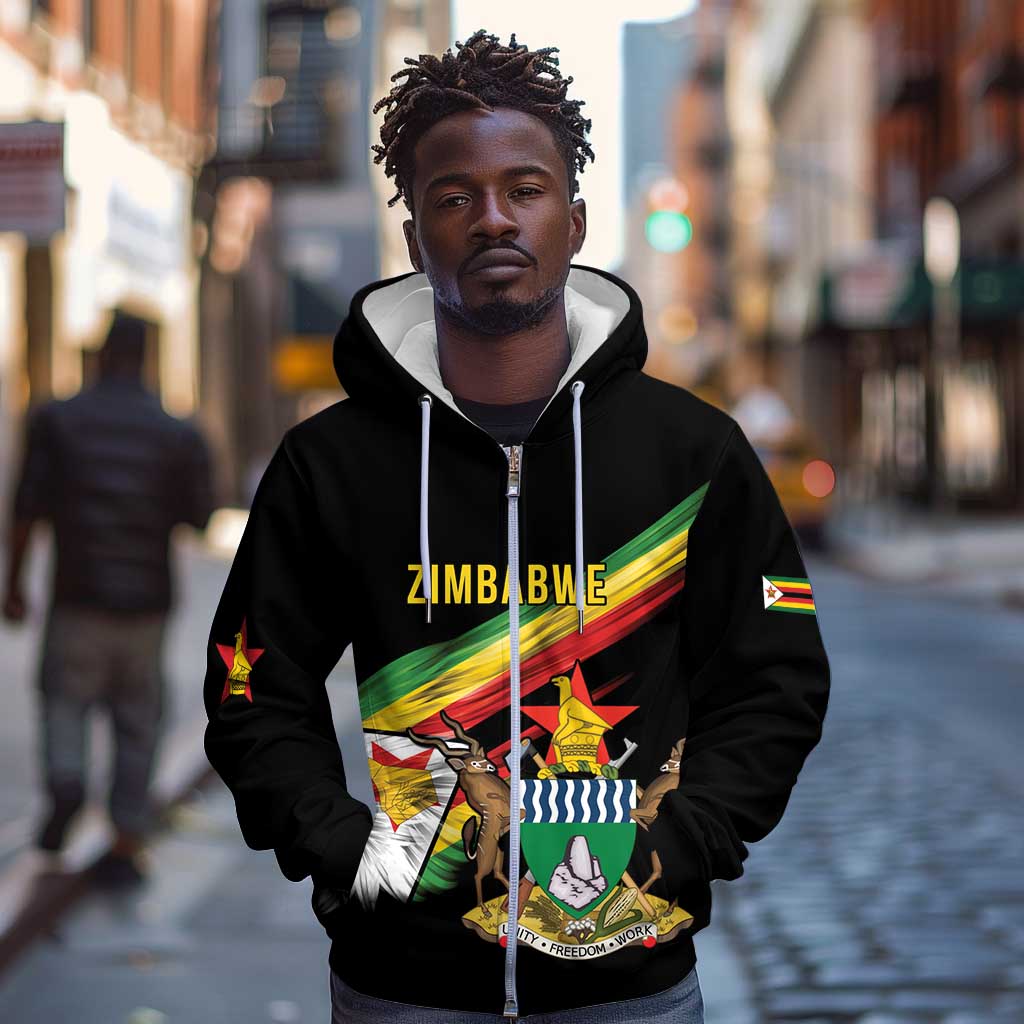Zimbabwe Wings Flag Zip Hoodie Proudly Zimbabwean - African Pride