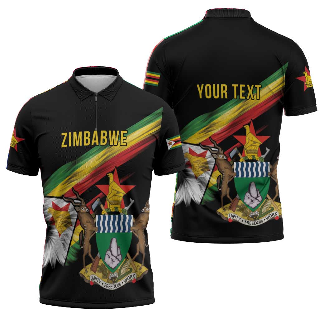 Personalized Zimbabwe Wings Flag Zipper Polo Shirt Proudly Zimbabwean
