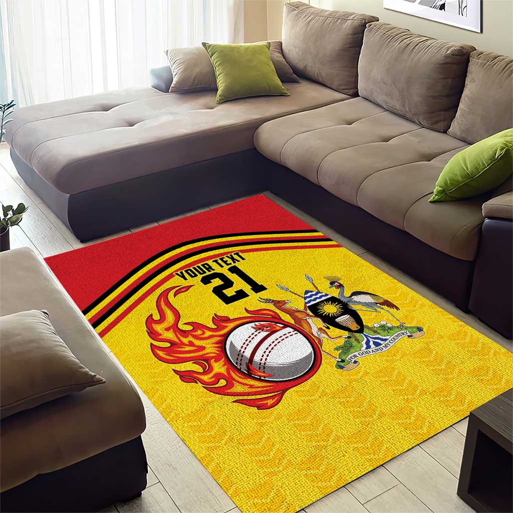 Custom Africa Cricket Uganda Area Rug Cranes Cricket Ball Fire - African Pride