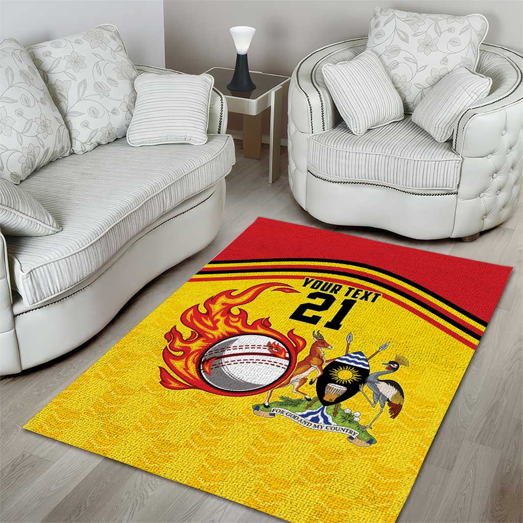 Custom Africa Cricket Uganda Area Rug Cranes Cricket Ball Fire - African Pride