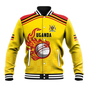 Custom Africa Cricket Uganda Baseball Jacket Cranes Cricket Ball Fire - African Pride