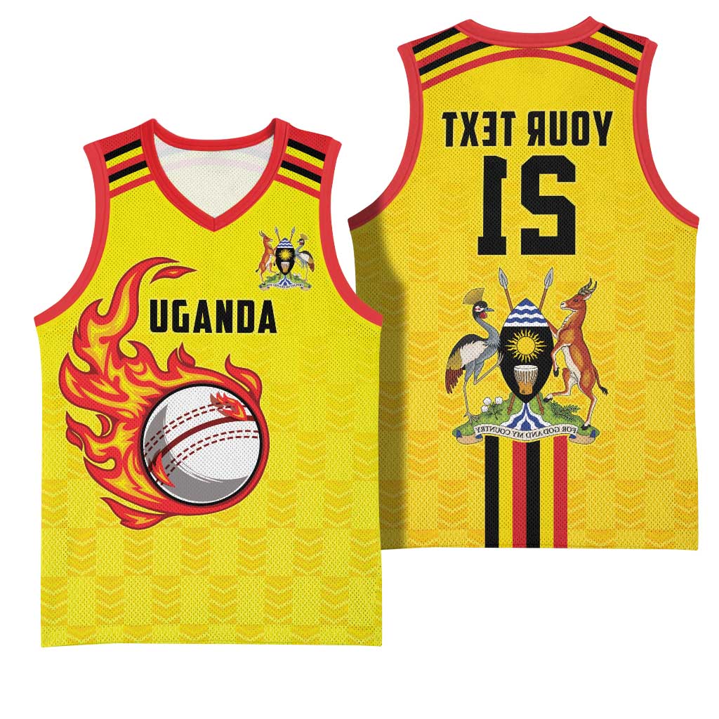 Custom Africa Cricket Uganda Basketball Jersey Cranes Cricket Ball Fire - African Pride