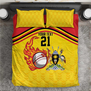 Custom Africa Cricket Uganda Bedding Set Cranes Cricket Ball Fire - African Pride