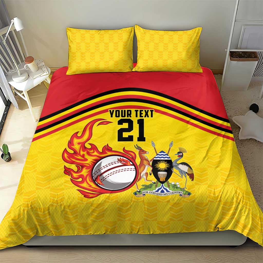 Custom Africa Cricket Uganda Bedding Set Cranes Cricket Ball Fire - African Pride