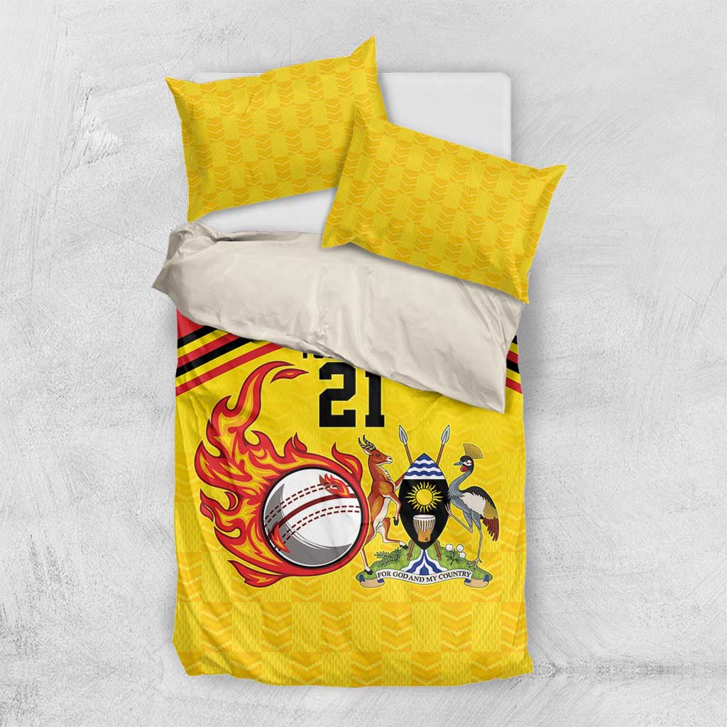 Custom Africa Cricket Uganda Bedding Set Cranes Cricket Ball Fire - African Pride