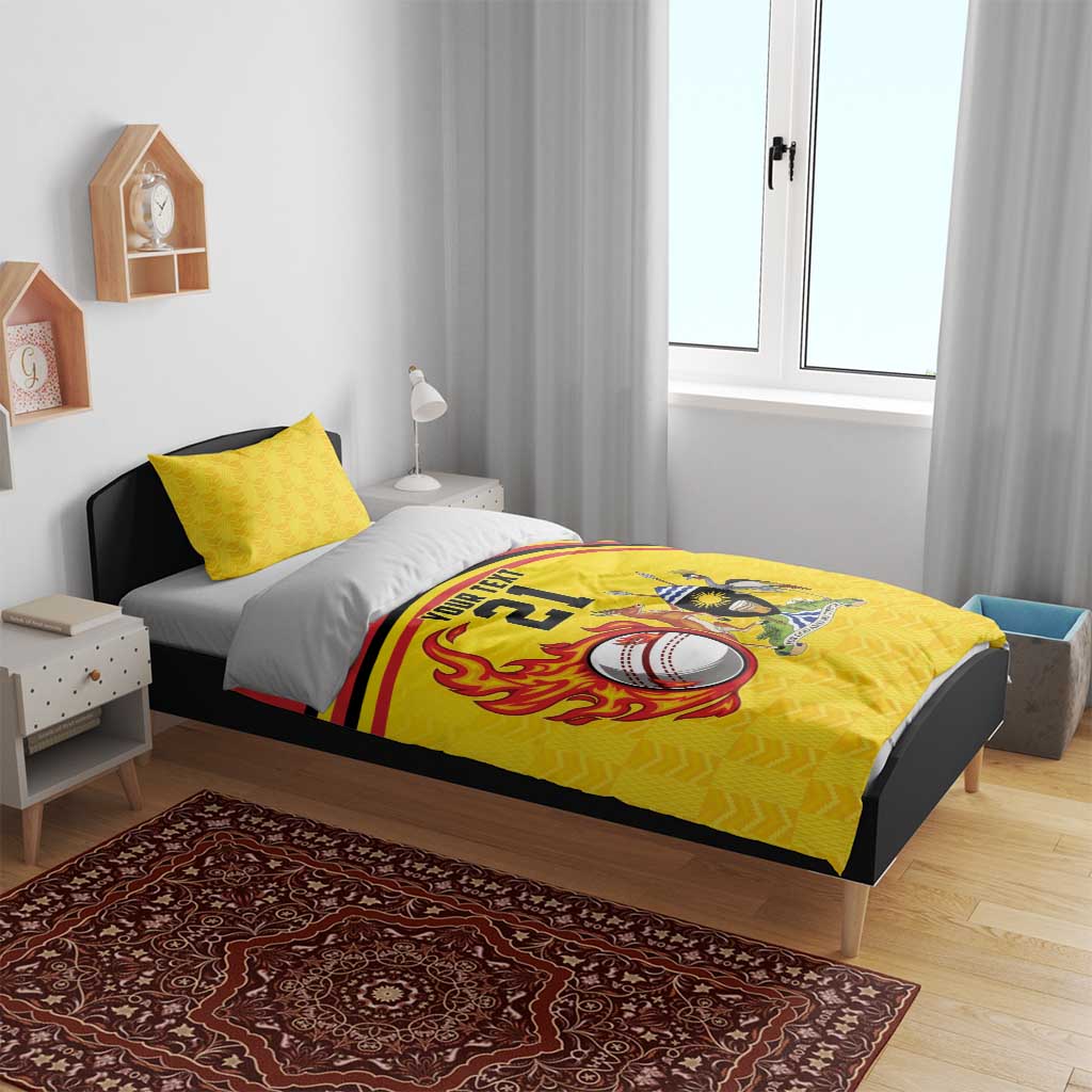 Custom Africa Cricket Uganda Bedding Set Cranes Cricket Ball Fire - African Pride
