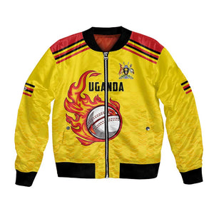 Custom Africa Cricket Uganda Bomber Jacket Cranes Cricket Ball Fire - African Pride