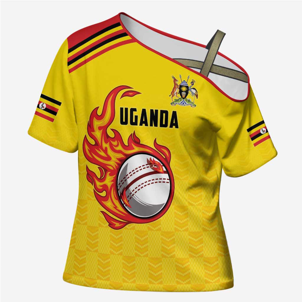 Custom Africa Cricket Uganda Cross Shoulder Shirt Cranes Cricket Ball Fire