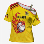 Custom Africa Cricket Uganda Cross Shoulder Shirt Cranes Cricket Ball Fire