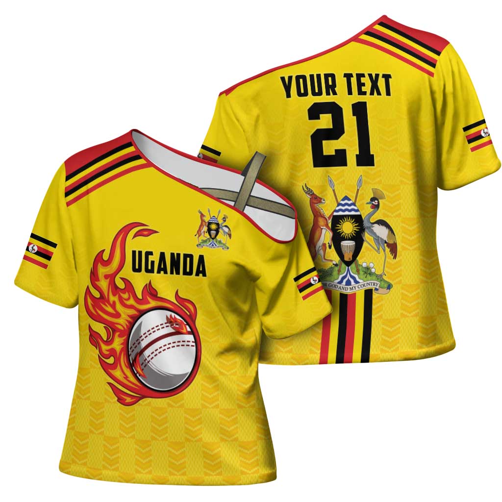 Custom Africa Cricket Uganda Cross Shoulder Shirt Cranes Cricket Ball Fire