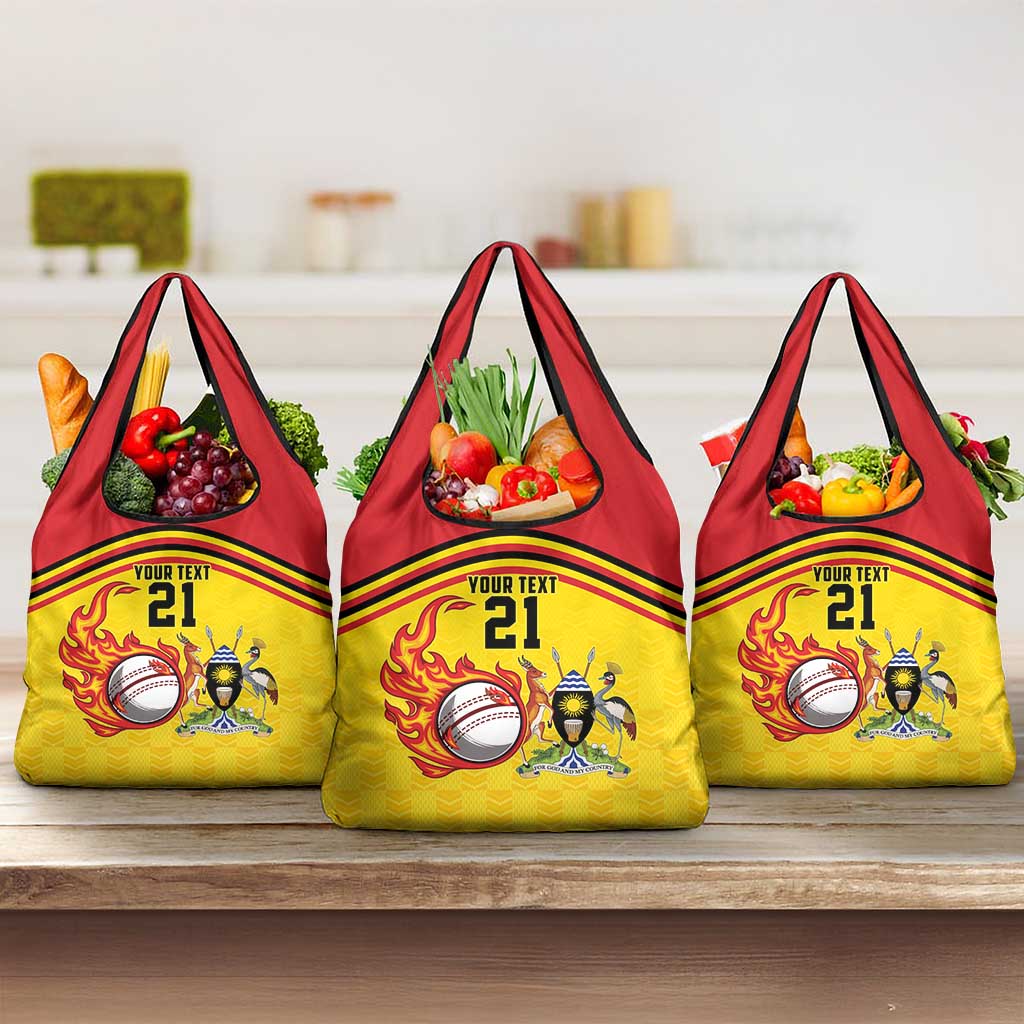 Custom Africa Cricket Uganda Grocery Bag Cranes Cricket Ball Fire - African Pride