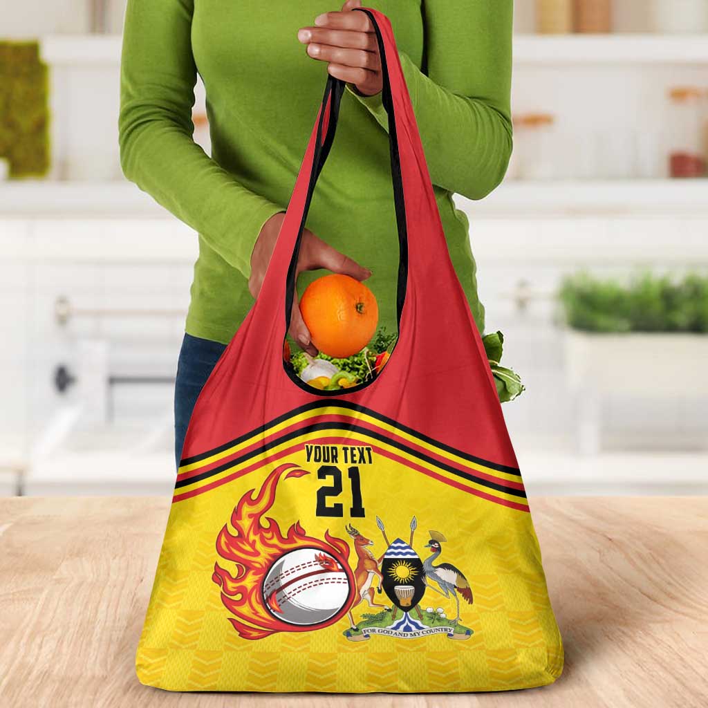 Custom Africa Cricket Uganda Grocery Bag Cranes Cricket Ball Fire - African Pride